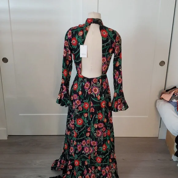 Misa Los Angeles Black/Red Floral Long Sleeve maxi Dress Size S new with tags - Picture 5 of 9